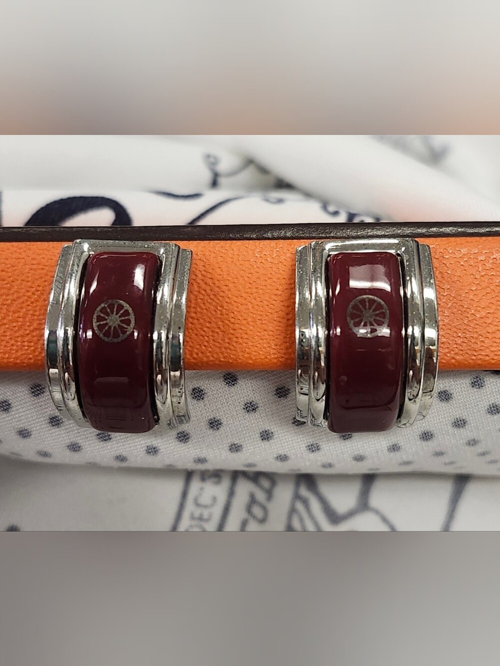 Authenic Pair of Red/Burgendy Hermès Vintage Clip-On Earrings